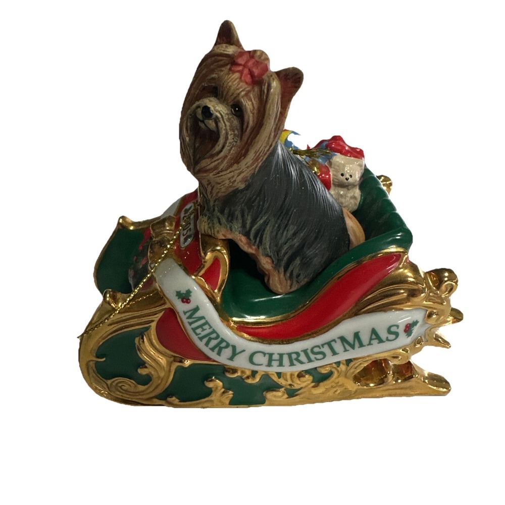 Danbury Mint Christmas Ornament Santa's Helper Yorkshire Terrier Dog Yorkie 2005